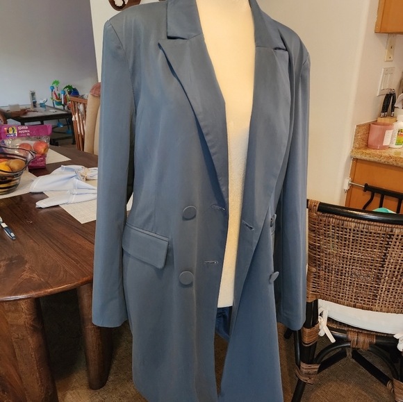 NwT 7 For All Mankind Long Line Trench Blazer Blue Size Large Spring Coat - Picture 4 of 11